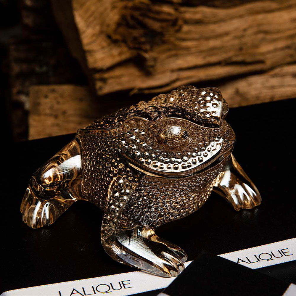 Lalique Gregoire Frog Sculpture, Gold Lustre